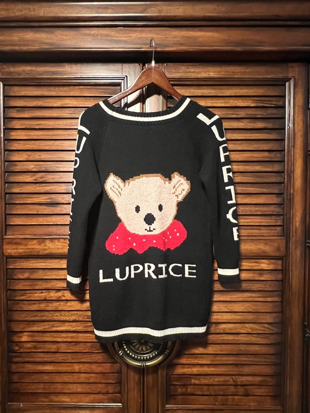 Luprice Teddy Bear Varsity Knit Cardigan Black White Button Front No Tags Small - Picture 2 of 13